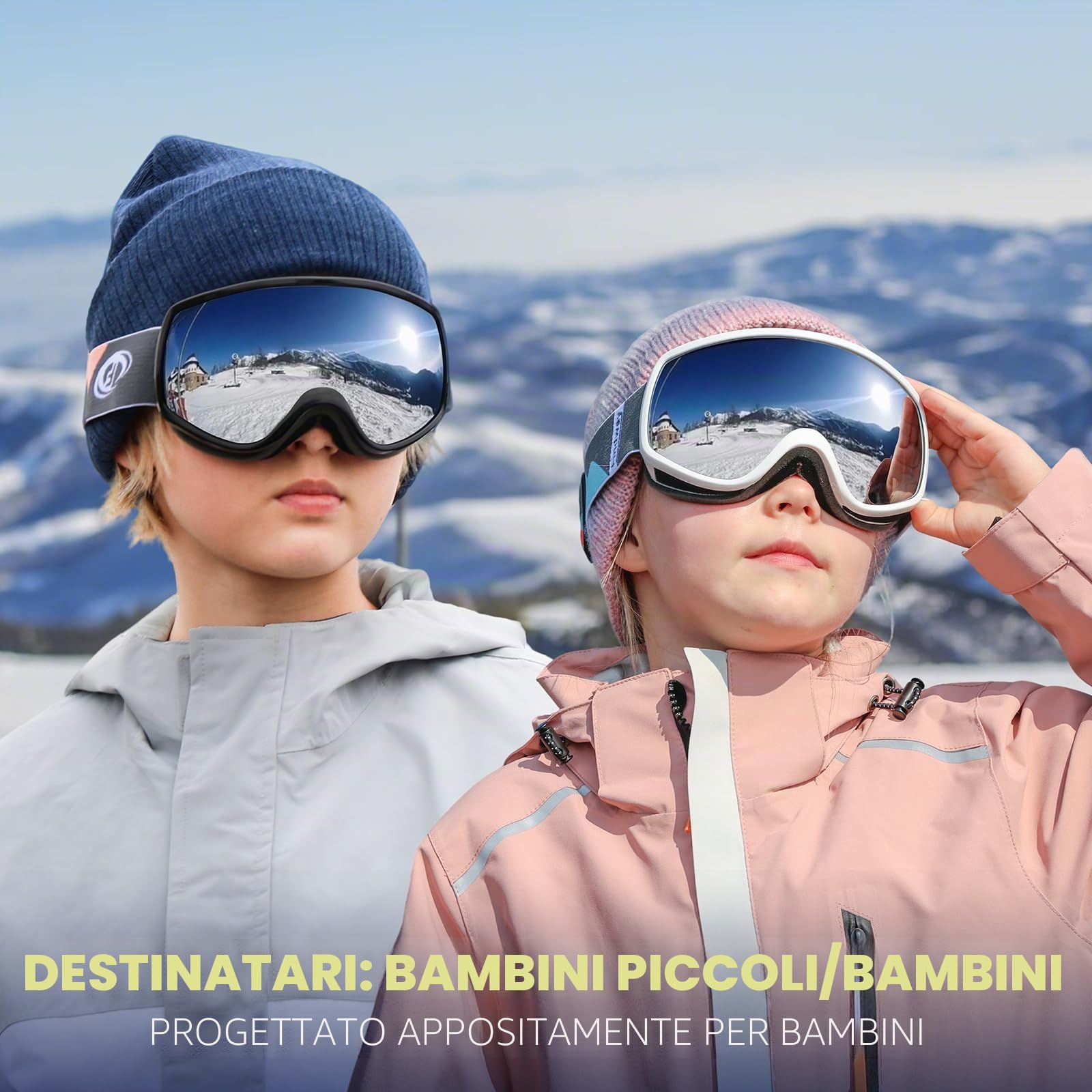 Findway Maschera da Sci Bambino 3~12 Anni Occhiali da Sci Maschera Sci Occhiali Sci per Ragazzo Ragazza Anti UV Anti Nebbia Compatibile con Casco per Sci Snowboard Sport Invernali