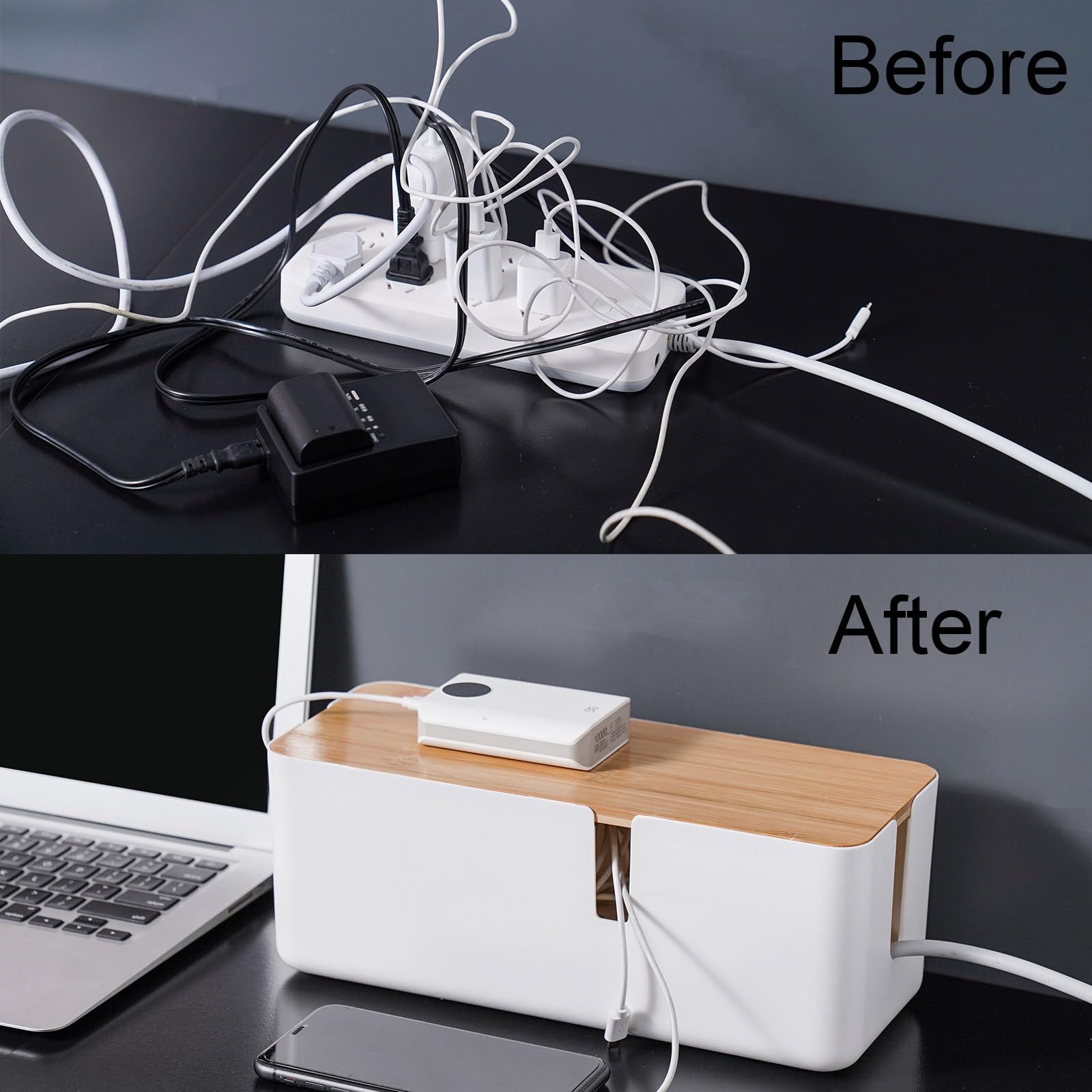 Amazon.com: Changsuo Small Cable Management Box with Bamboo Lid