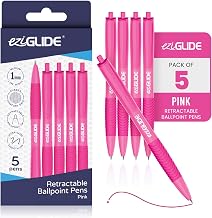 Eziglide Retractable Ballpoint Pens, 5-Pack Pink Pens For Smooth Writing