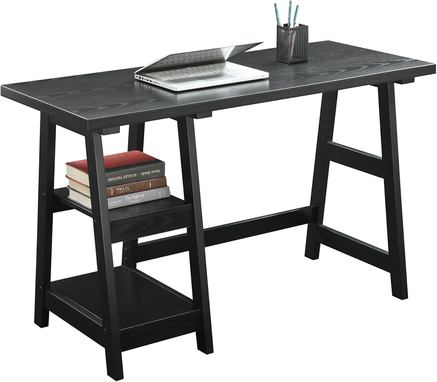 Convenience Concepts Designs2Go Trestle Desk with Shelves, Black