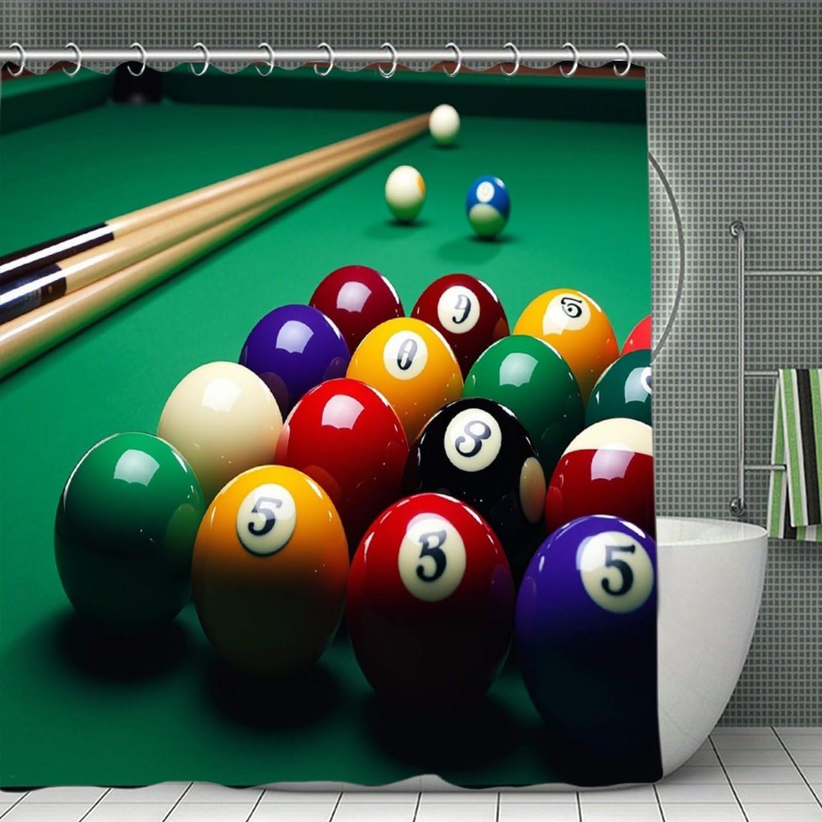 VstaDank Billiards Shower Curtain Light-Weight Blackout Bathroom Curtain Washable Shower Liner 71x71 Inch Bath Curtain with Metal Holes Bathtub Bath Room