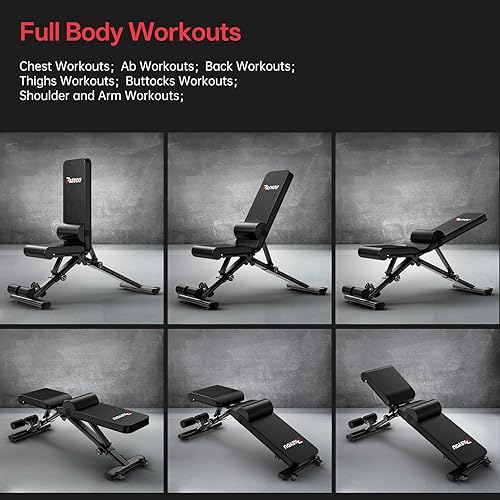 Miniatura 8 de PASYOU Adjustable Foldable Weight Bench for Home Gym with 660LBS, Workout Bench for Incline Decline Flat Bench Press, Full Body Strength Training,