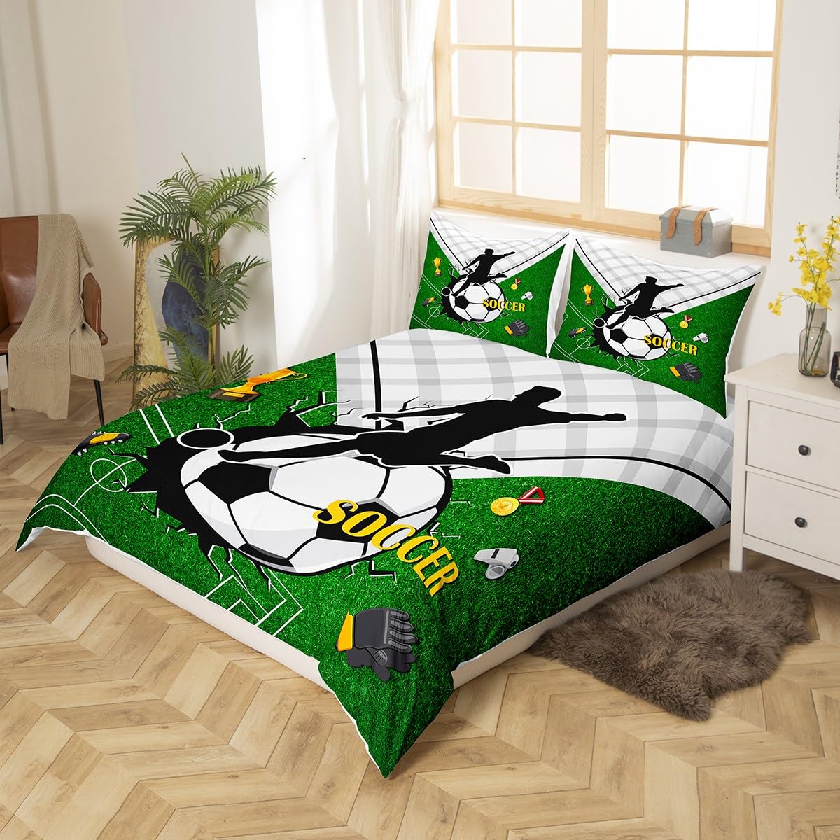 Set di biancheria da letto per bambini, ragazzi, ragazzi, sport, a tema calcio, Natinal League, lenzuolo con angoli per letto americano, decorazione della stanza, 3 pezzi per letto matrimoniale