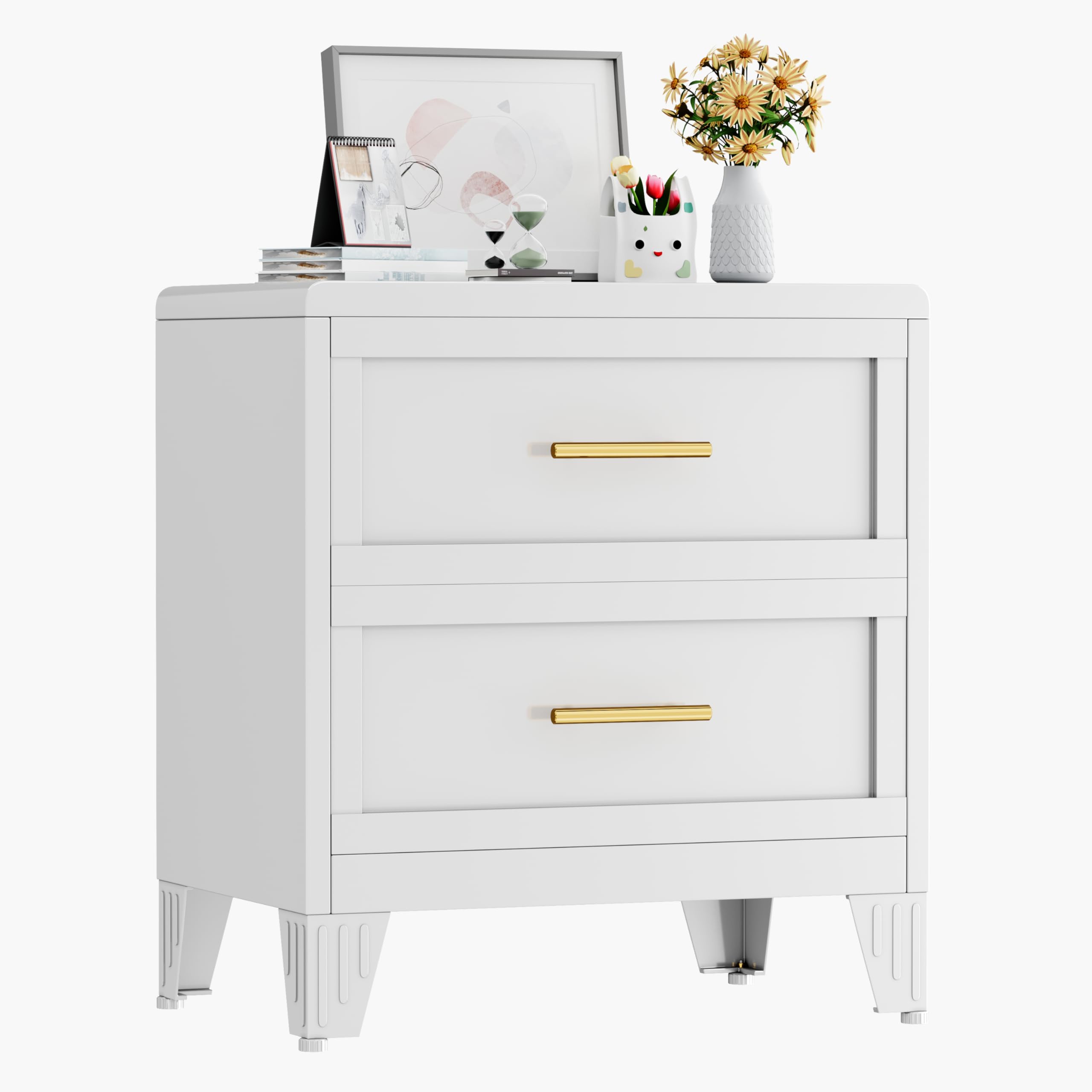 Metal Dresser for Bedroom 2 Drawers Dresser Metal Storage Dressers Organizer, 24.8" H White Drawer Chest, Closet Organizers for Living Room, Hallway, Closet(Rounded Corners)
