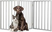 PETMAKER 54x24 Inch Foldable Freestanding Dog Gate - 3-Panel Wooden Pet Fence for Stairs, Doorways, Hallways - Gray
