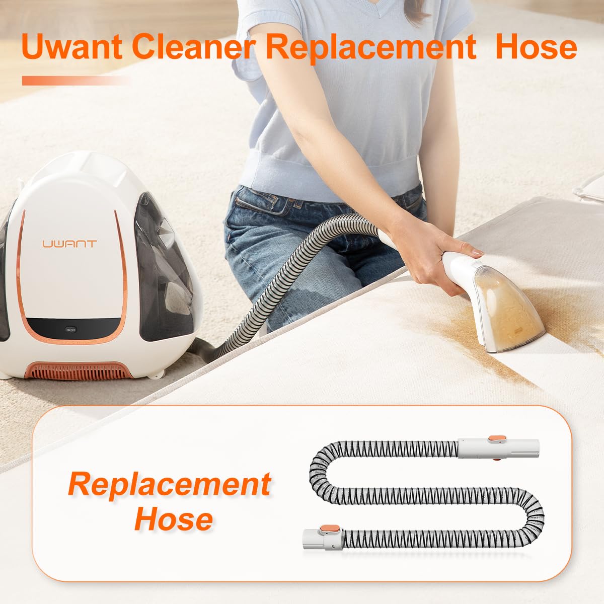 Uwant Hose Assembly for Portable Carpet and Upholstery Cleaner Machine, Small Handheld Rug Spot Cleaner with Self-Cleaning Feature, Lightweight Shampooer for Car, Auto Detailer, Pet Stains, Furniture
