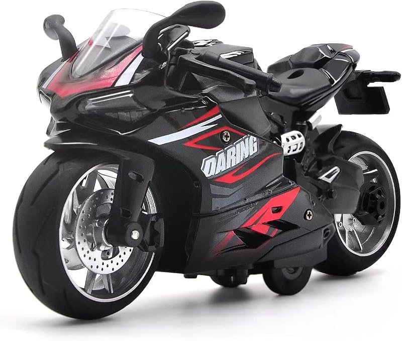 Toy Motorcycle,Pull Back Motorcycle Toy with Sounds and Lights,1:12 Scale Motorcycle Model Toy for Kids, Pull Back Vehicle for Age 3+ Year Old Birthday Christmas Party Supplies (Black)