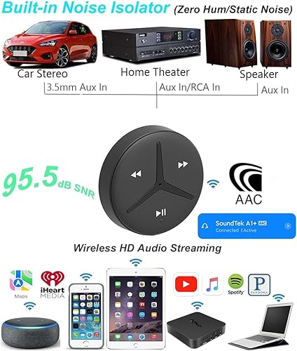 Miniatura 6 de Aston Innovations AAC - Adaptador auxiliar Bluetooth para coche, estéreo, hogar, estéreo, A2DP, transmisión, manos libres, hablar, aislador de ruido