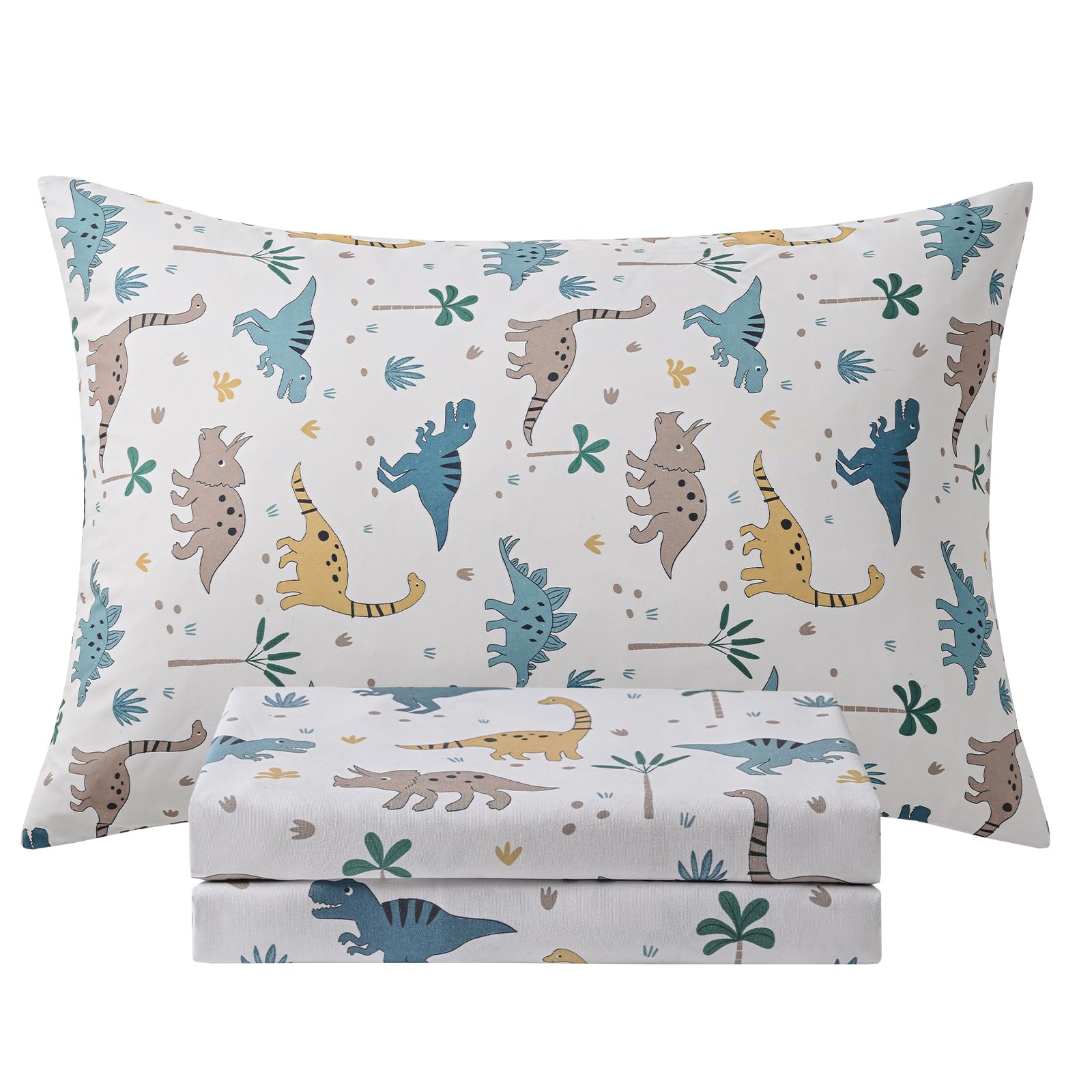 Twin Size Bed Sheets for Boys Kids - 3-Piece Jurassic Dinosaur Bedding Set, Breathable Light Grey Dino 3D Fitted Sheets with 14" Deep Pocket, Ultra-Soft Lightweight Bedroom Essentials