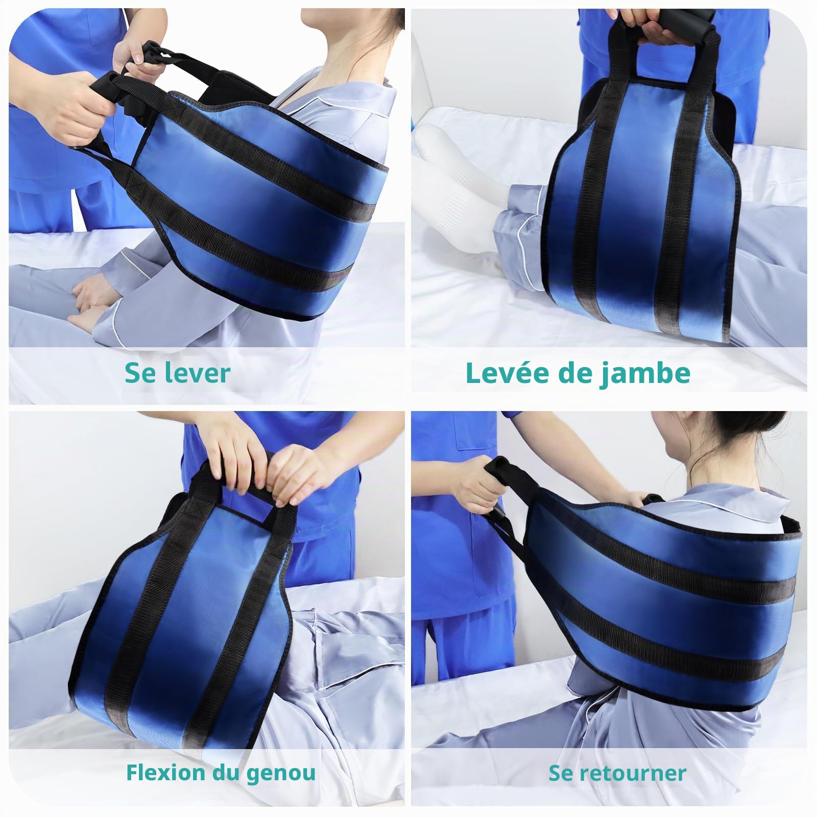 LOSCHEN Sangle de transfert de 110 cm, pour personnes handicapées, personnes âgées, gériatriques, blessées, en toute sécurité, en voiture, fauteuil roulant, lit (bleu, extra large)
