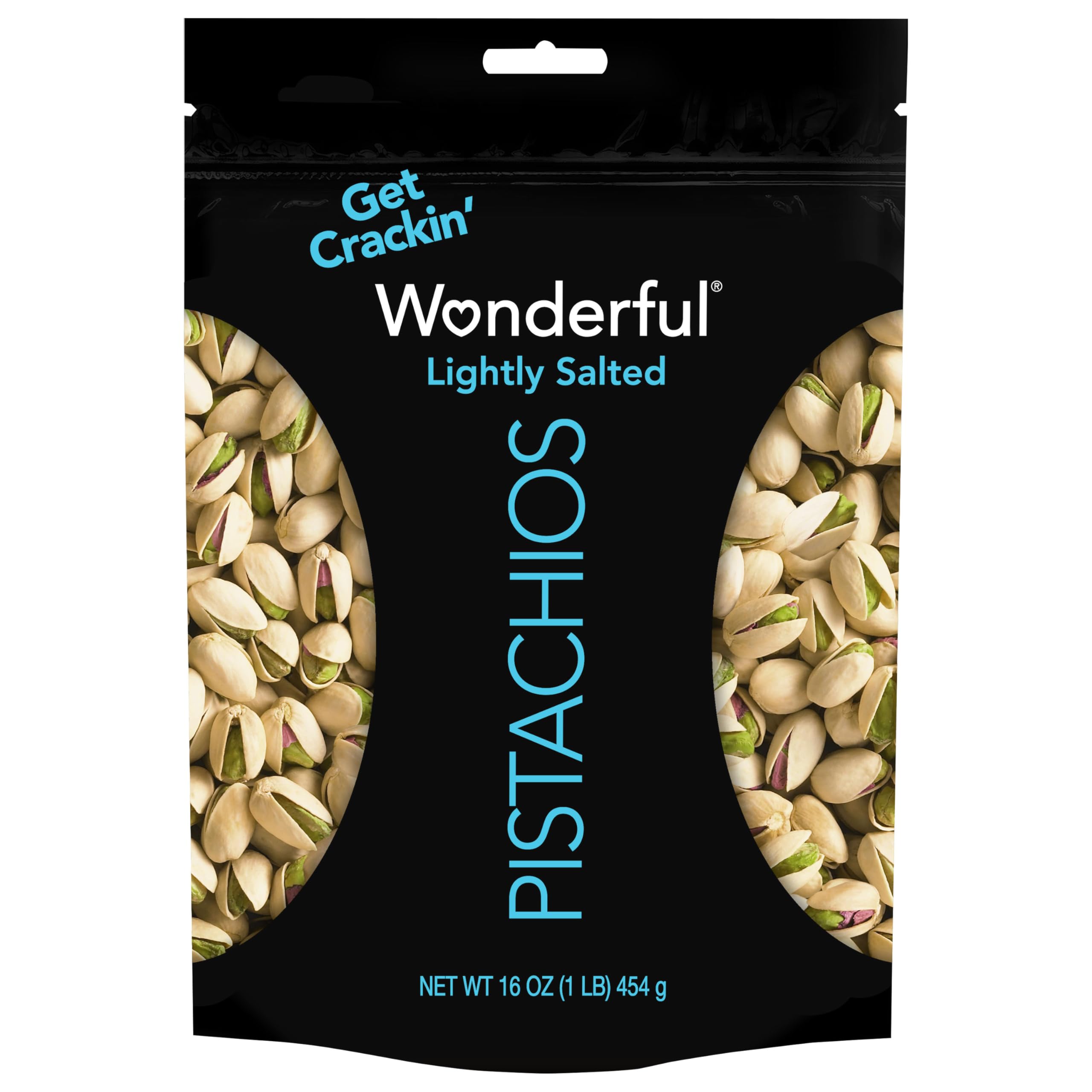 Wonderful Pistachios In Shell, Lightly Salted Nuts, 16 Ounce Resealable Bag, Protein Snacks, Gluten Free, Healthy Food, Office Snacks