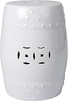 Balkene Home 63612 Double Medallion Optic White Ceramic Garden Stool - Indoor/Outdoor Plant Stand, Side Table or Accent Piece