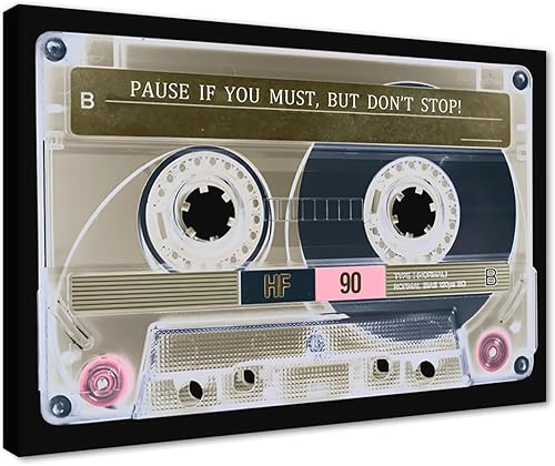 Novatique Lienzo inspirador para la oficina, arte de pared, diseño vintage de cassette, pausa si debes pero no dejes de inspirar obras de arte para