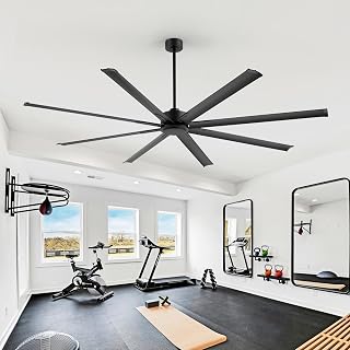 ZYD 84-Inch (7ft) HVLS Industrial Ceiling Fan Without Light, 8 Aluminum Blades, Quiet Reversible Copper DC Motor, Includes 3 Downrods (6"/12"/24") for Warehouse, Workshop, Gym & Garage