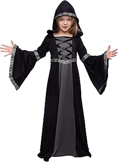 Spooktacular Creations Black Hooded Robe Costume for Girls, Fairytale Witch Costume Halloween Role-playing Party-L(10-12yr)
