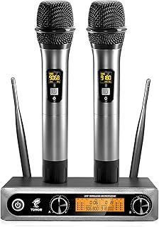 Wireless Microphone,Metal Dual Professional UHF Cordless Dynamic Mic Handheld Microphone System for Home Karaoke, Meeting, Party, Church, DJ, Wedding, Home KTV Set, 200ft(TW-820)