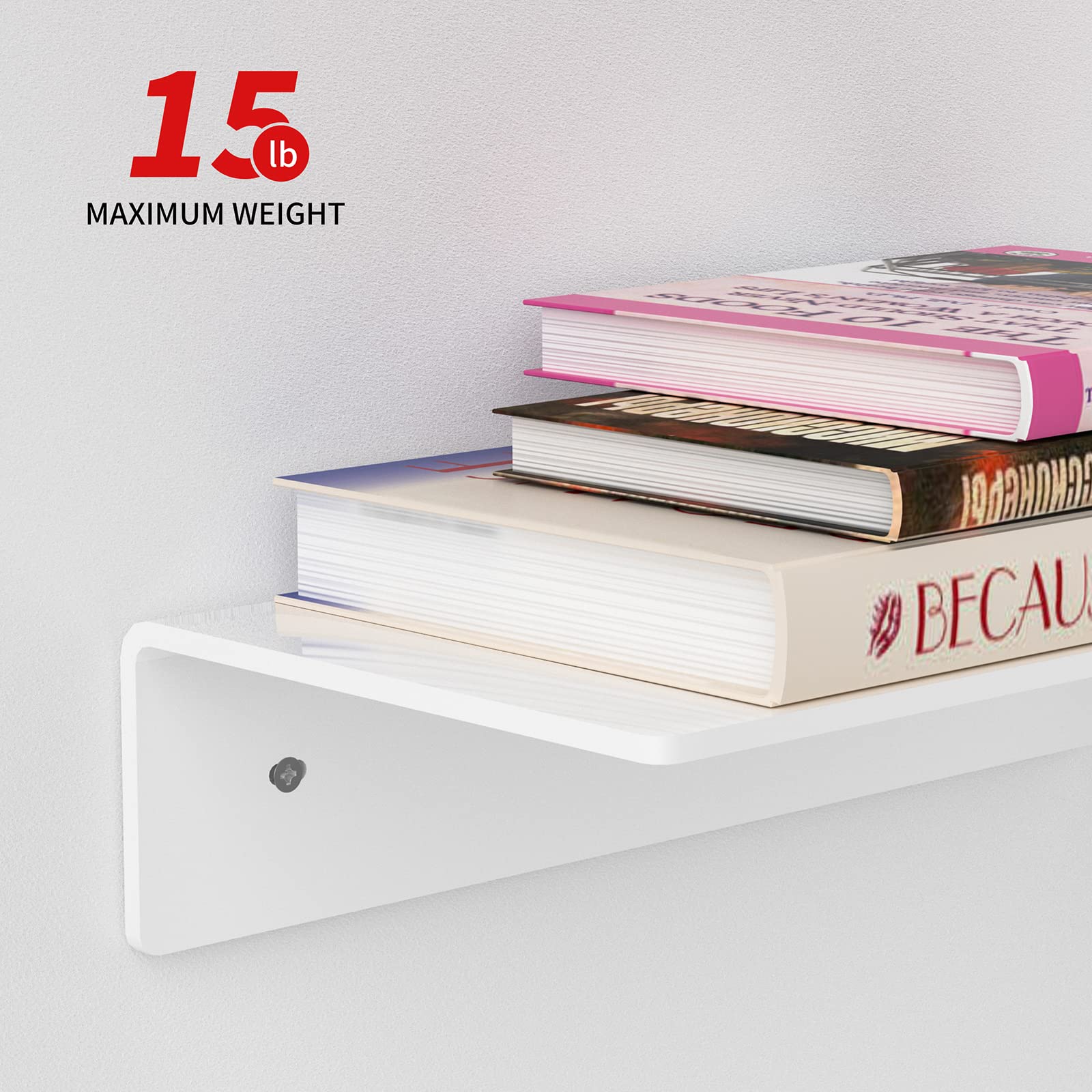 Sezanrpt 12 Inches White Acrylic Wall Shelves Set of 2, White Floating Shelf - Image 3