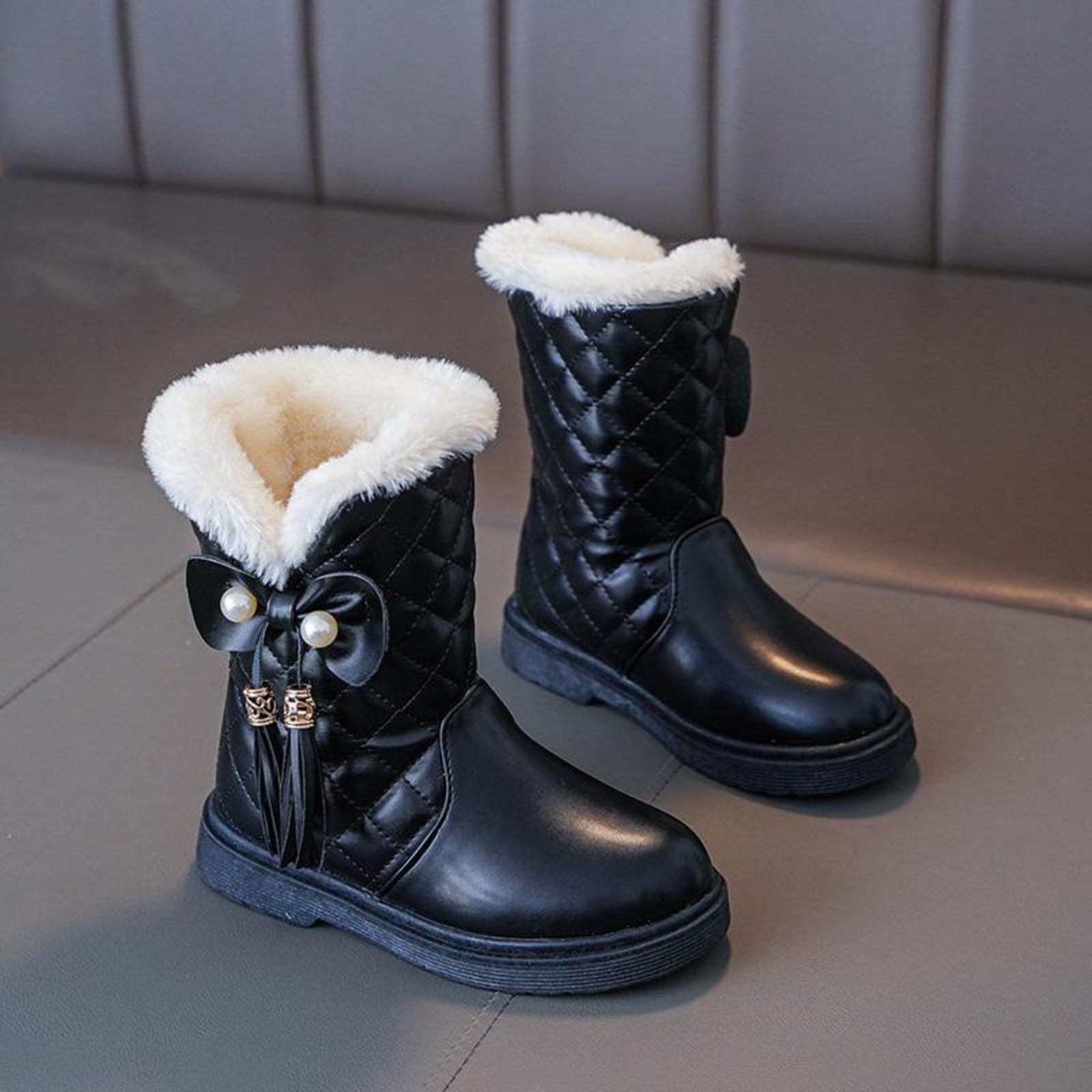 Botas para niños Botas de Nieve de otoño e Invierno para niñas, Gruesa, Antideslizantes, cálidas, cómodas, Botas con de Color (Black, 28 Little Child)