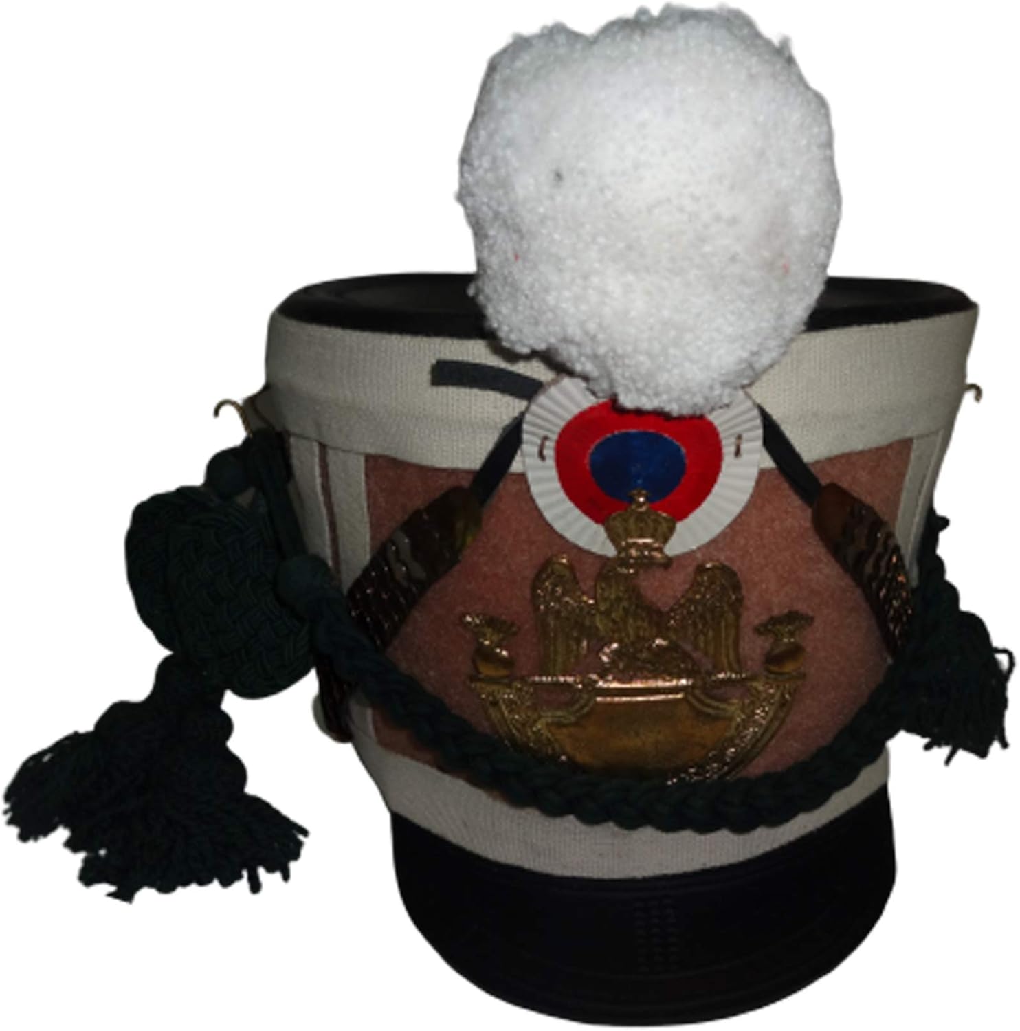 warreplica French Napoleonic Shako Helmet w/Natural Felt,white Pompom, olive green Braid - Repro
