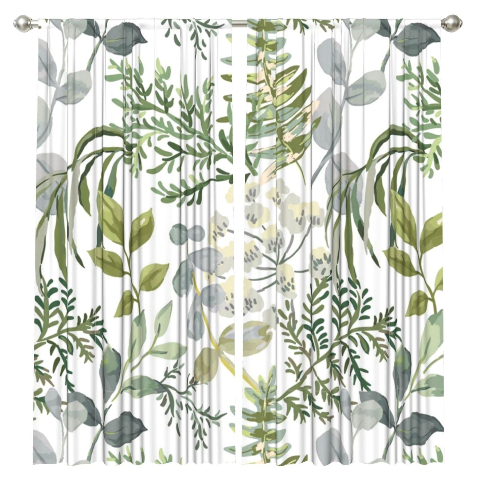 InOmak Green Plant Green, 2 Panels Window Curtains 52 x 84 Inch Blackout Curtains for Living Room Bedroom
