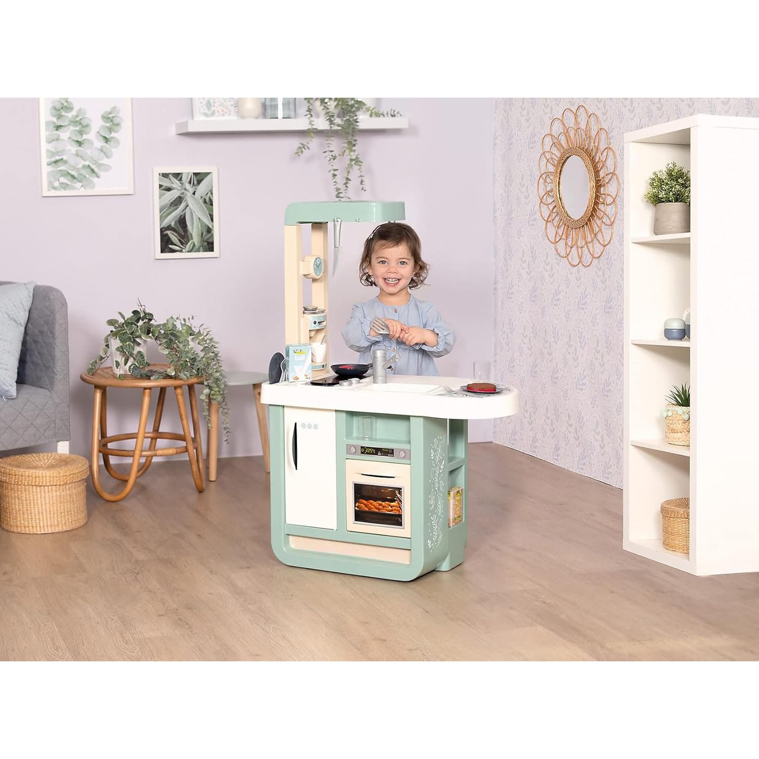 Smoby - Cucina Cherry, 7600310914, +3 anni, design moderno, tante funzioni, 23 accessori, piano di gioco h 48,5 cm