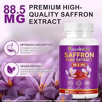 Safran Extrakt 885 mg Safran Kapseln 90 Vegane Kapseln Hochdosiert & laborgeprüft Unterstützt Stimmung & Konzentration + Sehkraft · 90 Tage Vorrat