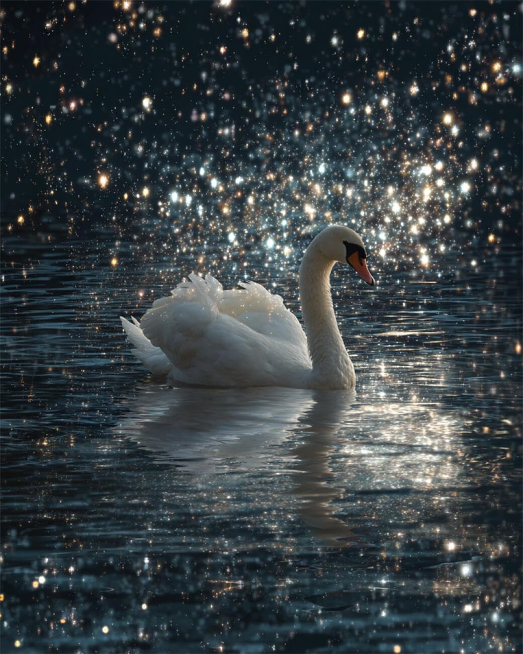 RKFLGEW DIY Bead Embroidery Kits Swans in The Lake 40x50cm