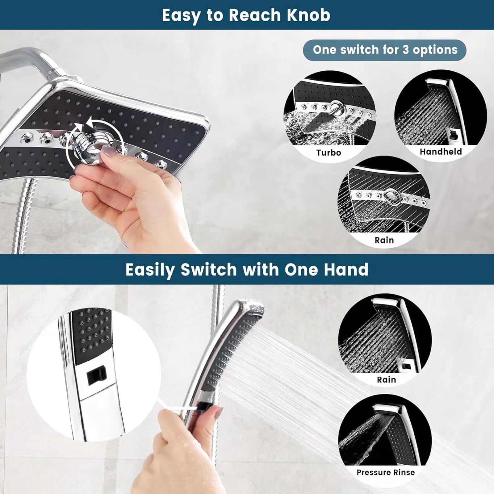 Alcachofa de Ducha con Manguera, Cromo Cabezal de Ducha con Varilla de Extensión la Pared con Alcachofa Ducha Acero Inoxidable Rociador para Ducha Función 2+2 Rociador de Ducha