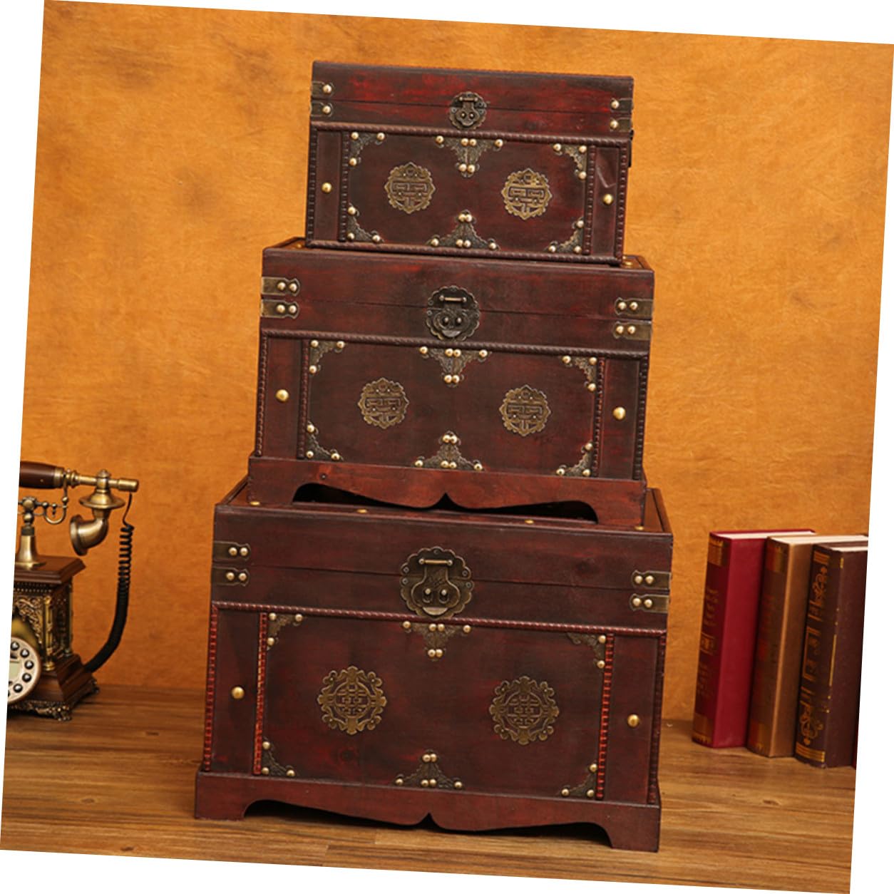 GALPADA Vintage Holz Aufbewahrungsbox Braun und Legierung mit Dekorativem Design und Praktischer Ordnungsfunktion für Zuhause und Bastelbedarf