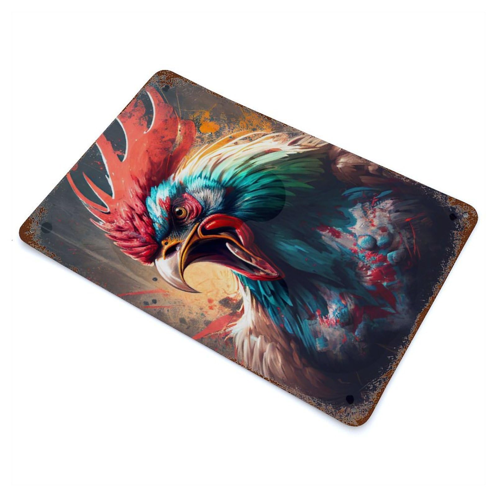 The Excited Cock Rustic Tin Plaque 11.8"x7.9", for Shed, Workshop And Garage Wall Decor, Shabby Chic Decor