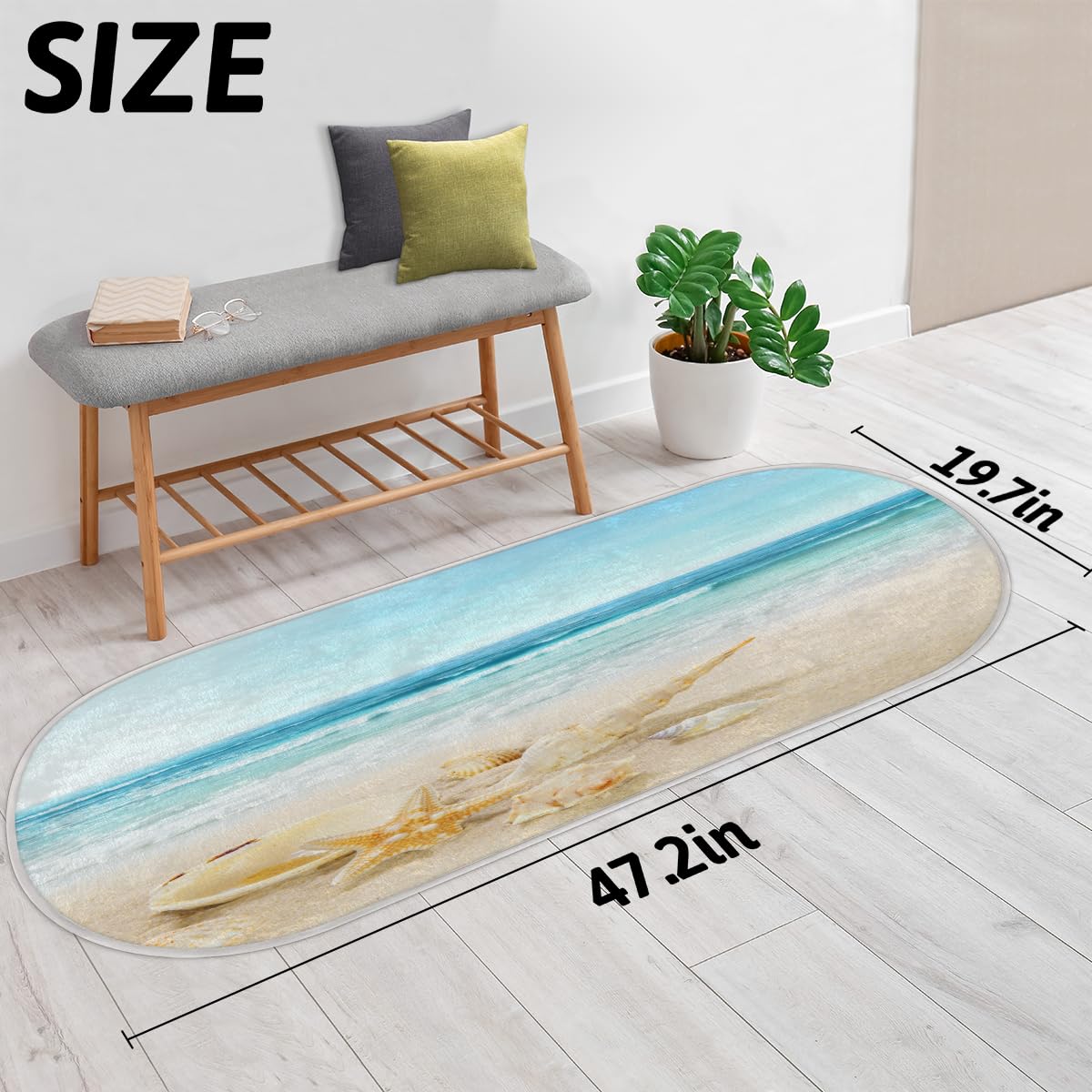 TropicalLife Muszle plaża obszar morski dywanik mata 50 x 120 cm, plaża długie włosy pogrubione dywaniki do pokoju kuchni domu łazienki wewnątrz antypoślizgowa mata podłogowa dywaniki