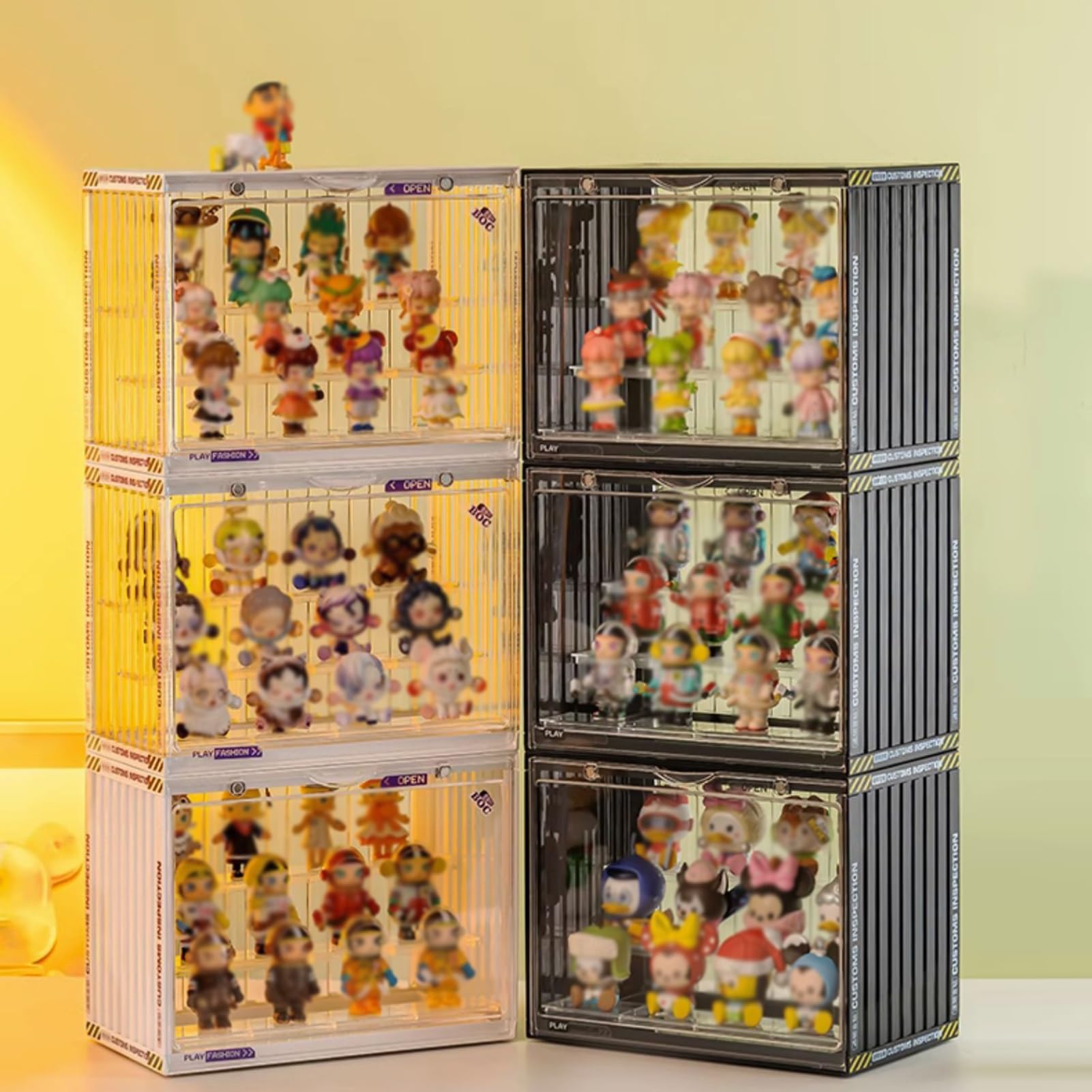 GOCHUSX Clear Display Case for Figures, Adjustable Acrylic Display Stand with Magnetic Door, Display Cabinet Organizer for Collectibles Mini Action Figures(Black,34x23x31.5cm)