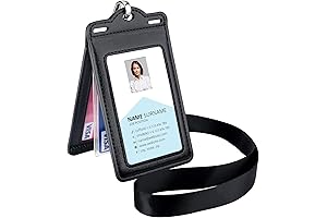 Expandable Badge Holder with 2 Lanyards and Leather Cover