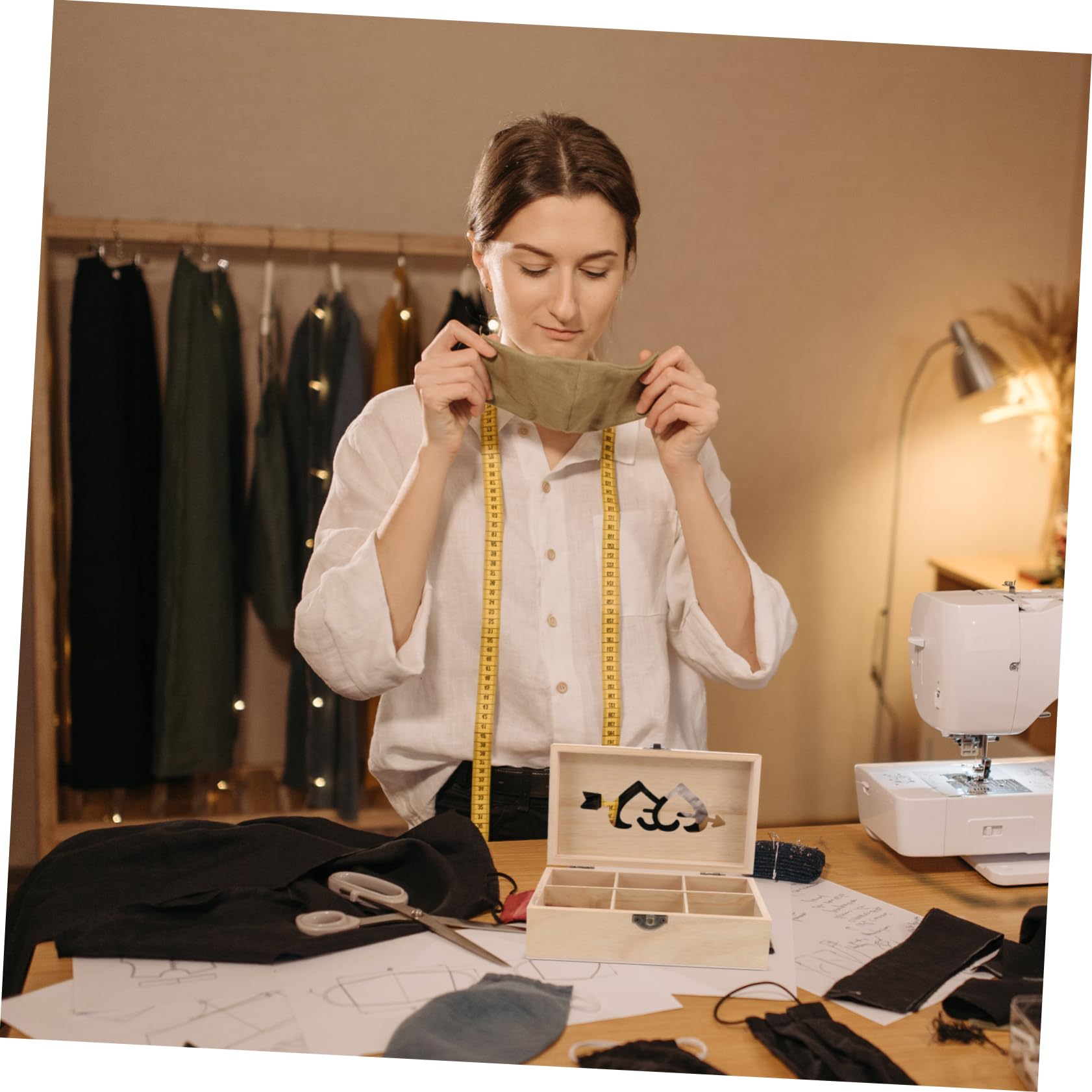 HAPINARY Multipurpose Wooden Sewing Kit Storage Box for Pins Needles Buttons Jewelry