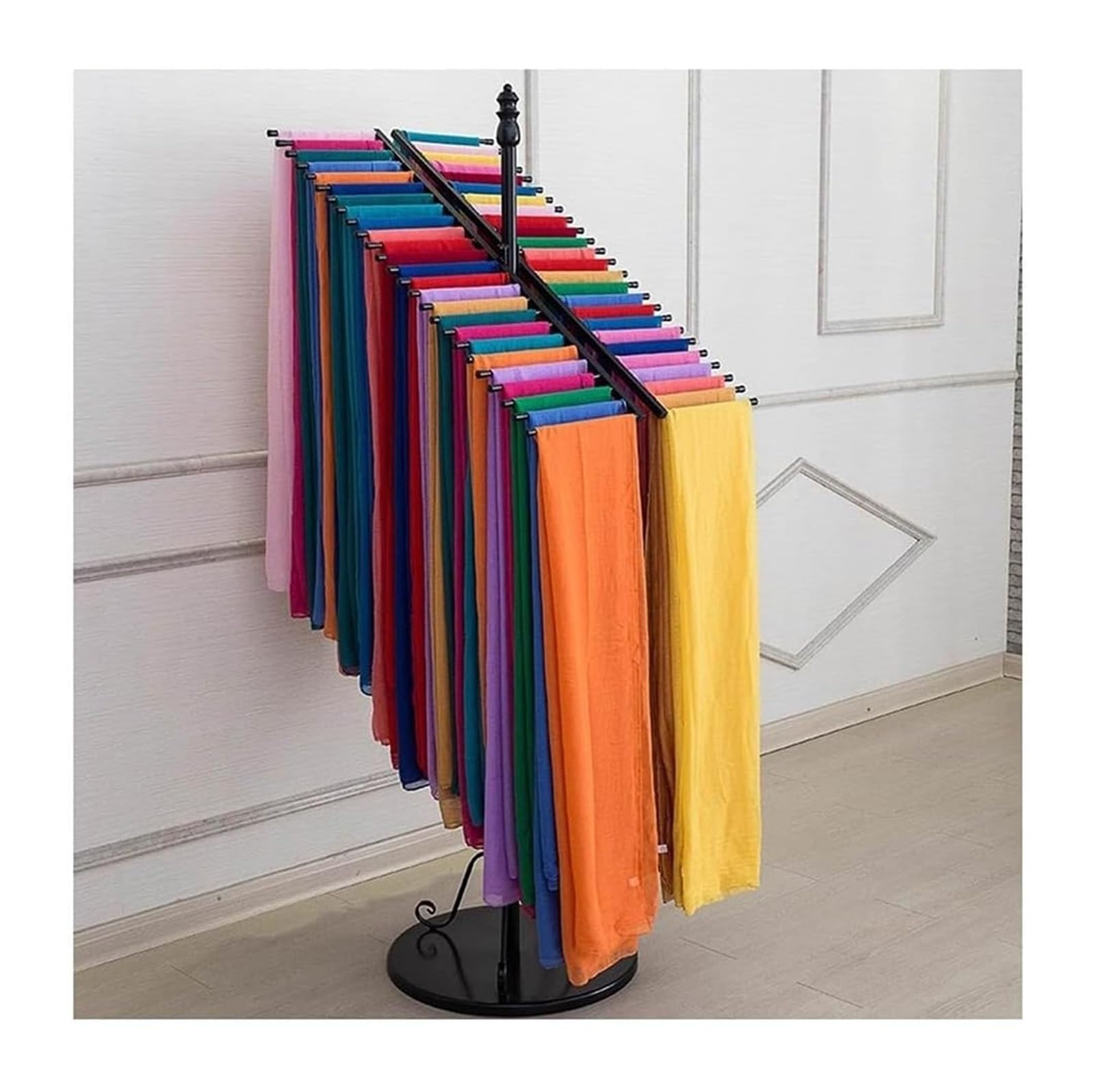 Présentoir à écharpes autonome en métal noir 50x170cm double face pour rangement dressing