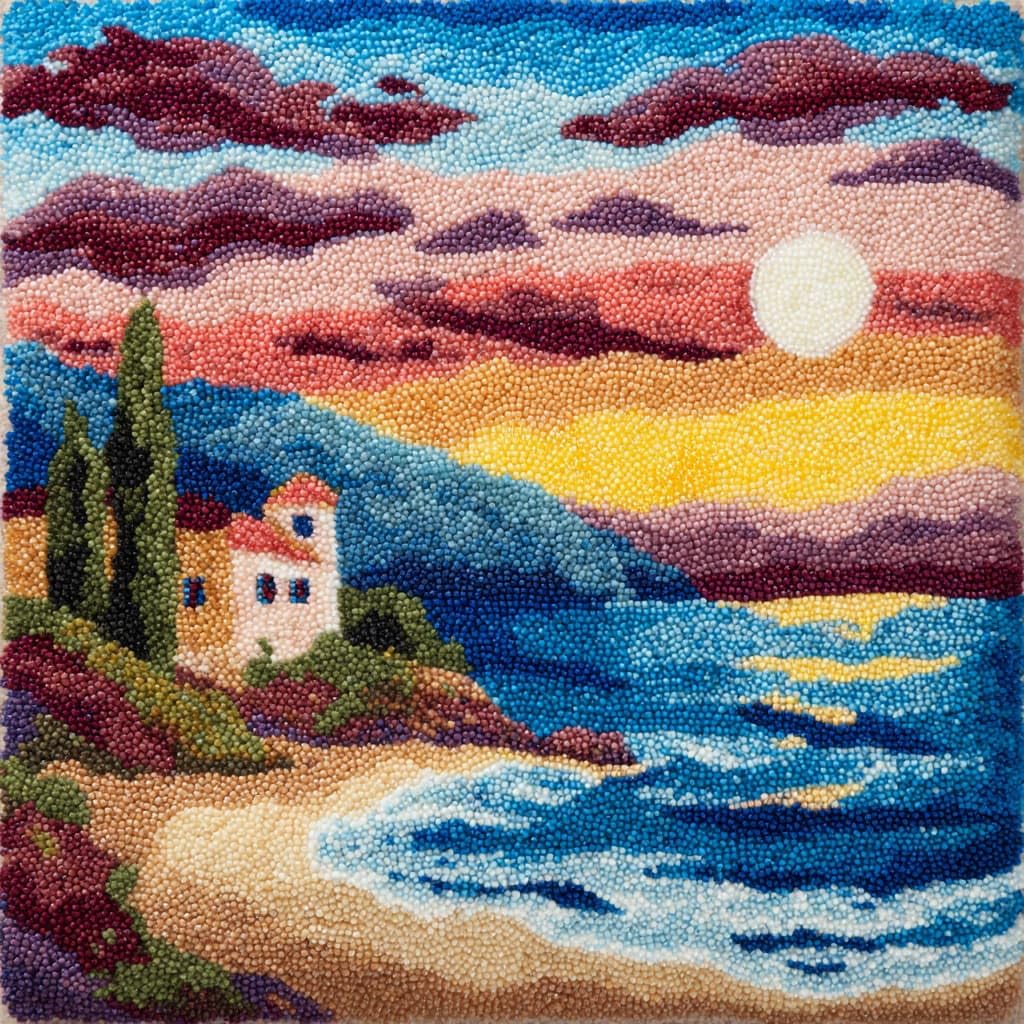 Henypt Latch Hook Cushion Kits, Seaside Scenery