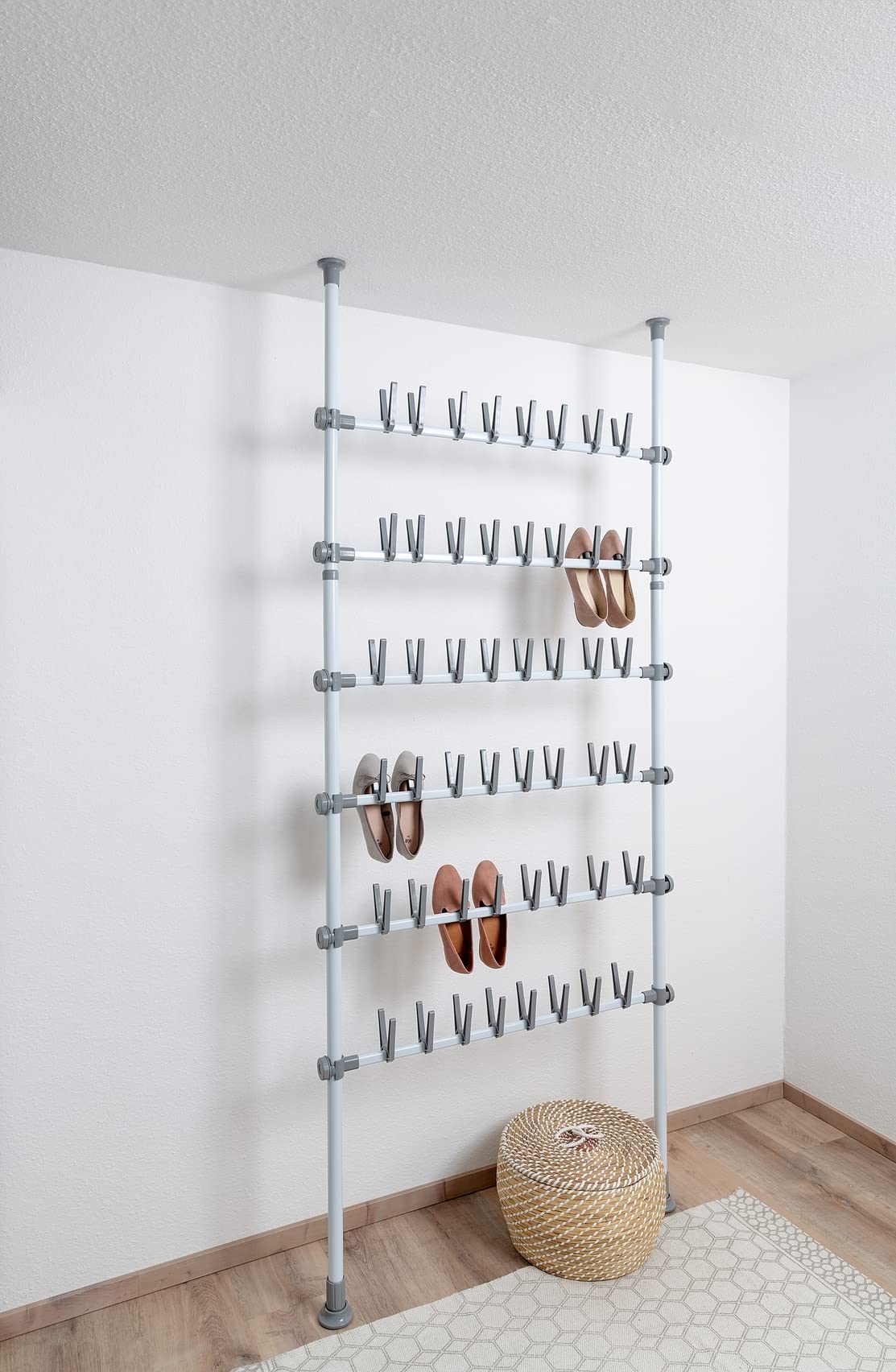 Wenko Porta scarpe telescopico Herkules Shoes - sistema regolabile di organizzazione, scaffale per scarpe, Acciaio, 94 x 165-300 x 9 cm, Bianco