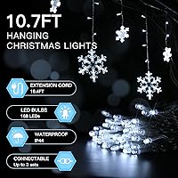 Vista 7 de suddus Luces de Copo de Nieve de Navidad para Exteriores, 10.7 pies 168 LED Luces de Cadena Navideñas Conectables con Enchufe con 14 Gotas, Luces