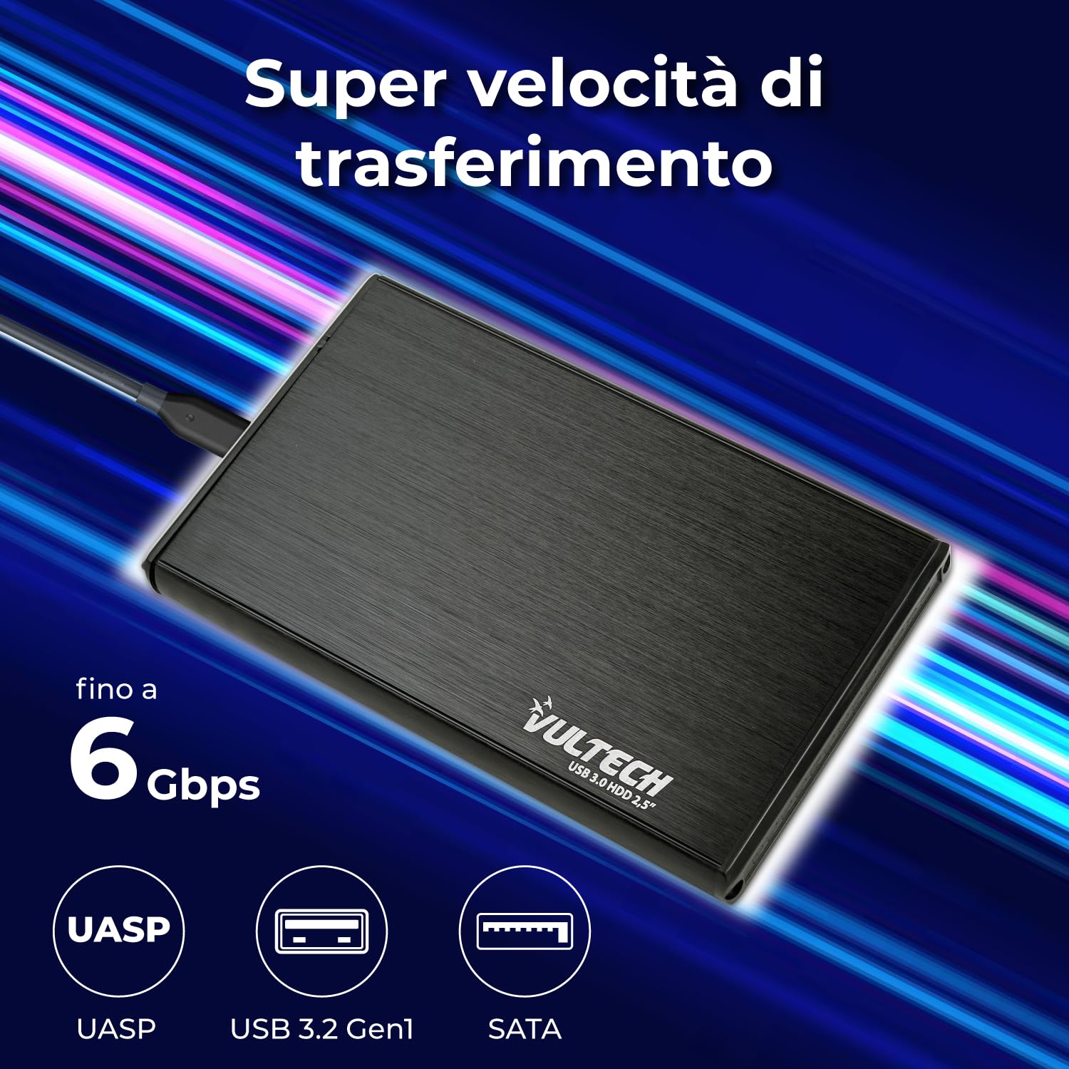 Custodia Rigida TooQ TQBC-E2503B Per Hard Disk Esterno 2,5" - Protettiva, Con Scomparto Cavi, Colore Nero