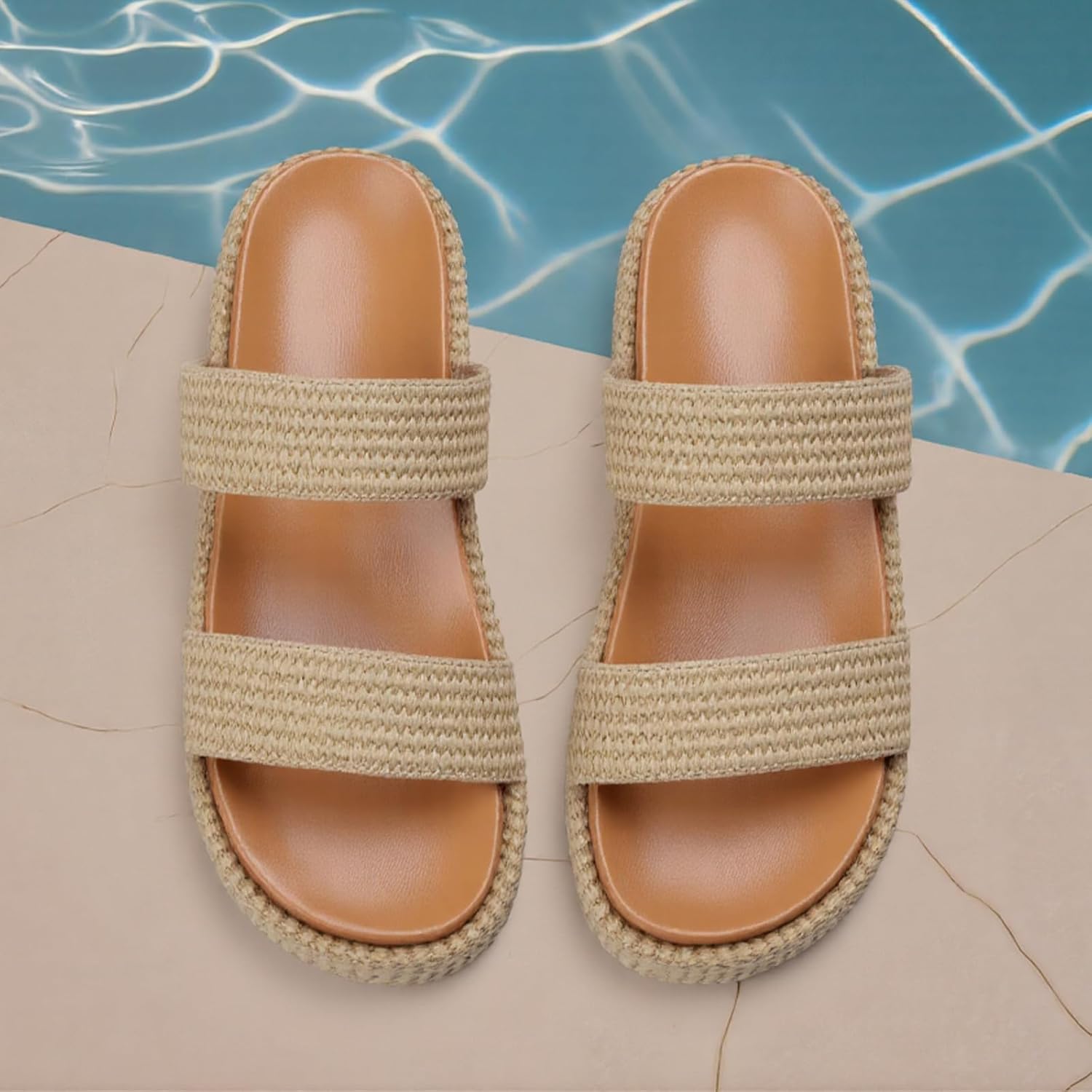 Women's Platform Wedge Sandals Open Toe Summer Espadrilles Beach Raffia Slip On Cute Woven Dress Shoes Comfortable Resort Wear Trending 2025 - Image 5