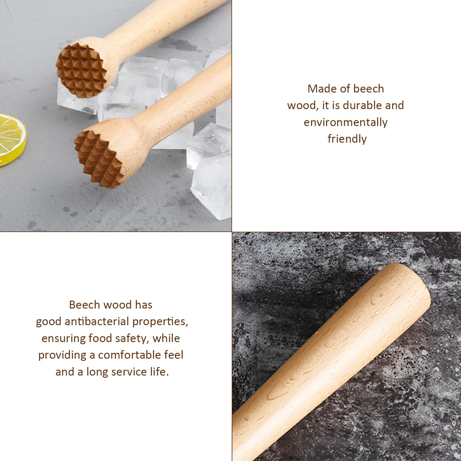 2 Piezas De Varillas De Puré De Madera, Accesorios Auxiliares De Fermentación Simple, Paletas De Cóctel Trituradas, Varillas De Puré Multifuncionales, Accesorios De Cocina.