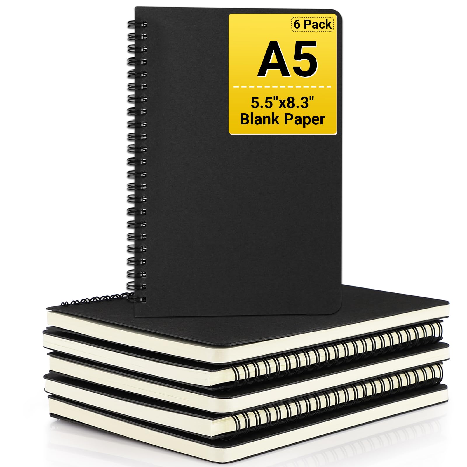 EUSOAR Hardcover Spiral Notebook Unlined, A5 6 packs 5.5”x8.3“ Blank Travel Writing Notebooks Journal, Notepad Sketchbook, College Office Business