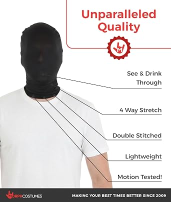Morphsuits Black Face Mask, Halloween Mask, Halloween Costume Accessories