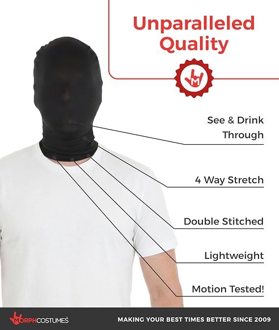 Morphsuits Black Face Mask, Halloween Mask, Halloween Costume Accessories