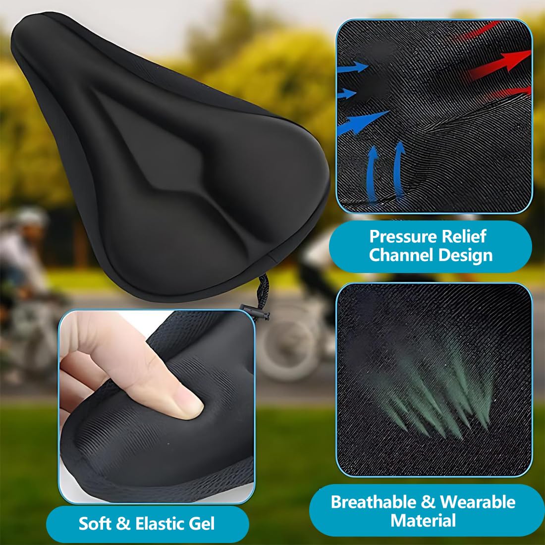 1 Rivestimento per Sella in Gel Morbido, Coprisella Imbottito con Impregnazione Comfortevole, Adatto per Bici da Corsa, City Bike, Mountain Bike, MTB, E-Bike e Bici da Spinning, 27 x 18 cm