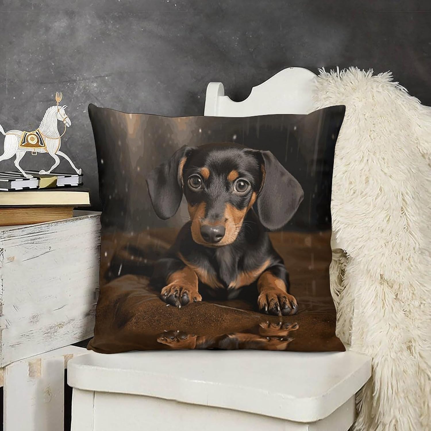 Zippered Pillow Cover, Pillow Protector, Cute Dachshund Printed Pillow Cover of 4, Pillow Not Included