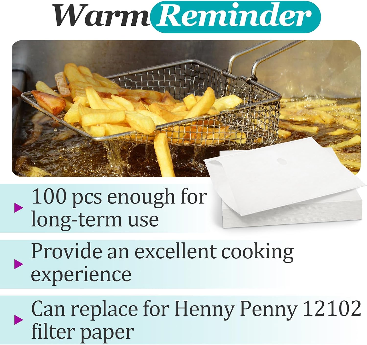 100 Pcs Fryer Filter Paper Envelope Style Compatible with Henny Penny 12102, Commercial Deep Fryer Oil Filtration with a Filter Hole for Restaurants, Food Dining Cars and Hotels