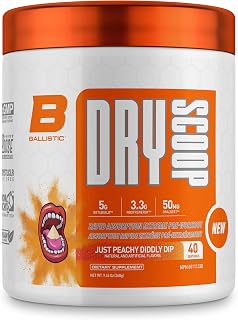 Dry Scoop Ballistic Supps Extreme Pre-Workout for Men and Women, Fast Acting Increased Focus Strength & Energy (Just Peachy Diddly Dip)