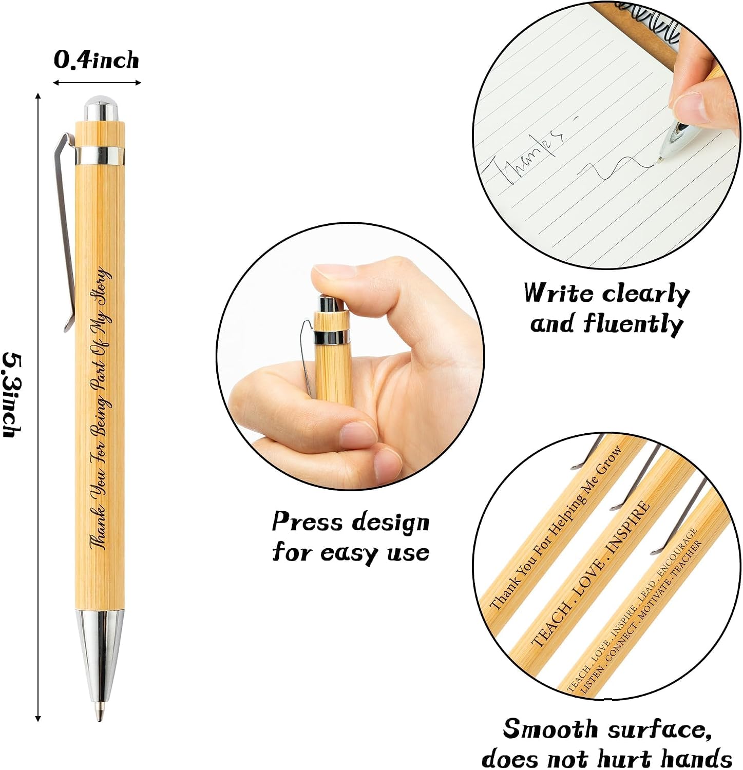 ANGOLIO Teacher Sticky Notes Set - 12Pcs Rainbow Wirebound Spiral Notebook Kraft Cover Notepads Colored Sticky Notes Flags with Bamboo Pens for Appreciation Thank You Gift Students Office Supplies