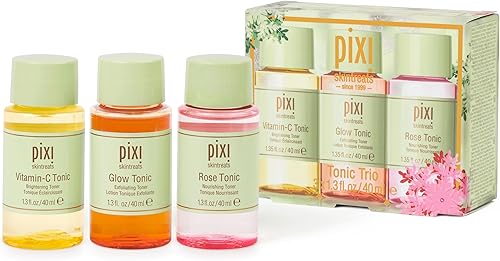Pixi Beauty Tonic Trio | Set de regalo de edición navideña con 3 tónicos favoritos de Pixi | Tónico brillante, tónico de vitamina C, tónico rosa |